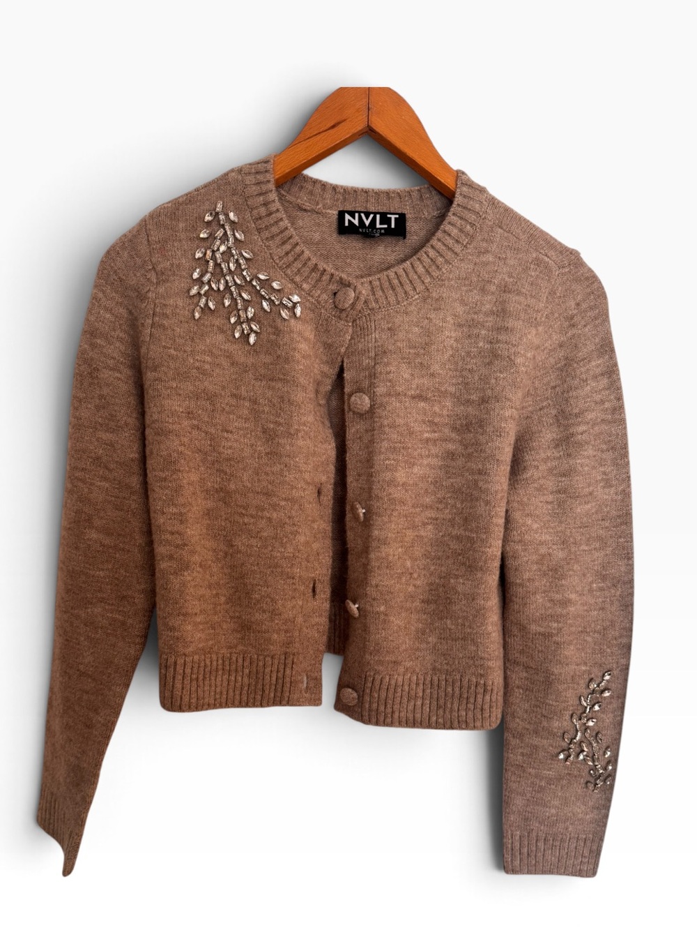 NVLT Brown Embellished Button-Front Cardigan